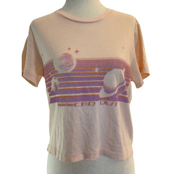 NWOT USA Made RE/DONE x Hanes "SPACED OUT" 100% Cotton Cropped Top Boxy Tee S - Picture 1 of 6